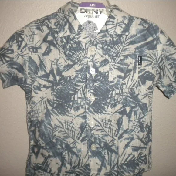 DKNY Baby Boys Size 18 Months Blue 2-piece Cabana Shirt and Shorts Set NWT - Picture 3 of 4